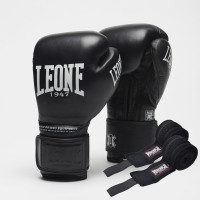 Боксерські рукавиці Leone GN111 THE GREATEST Black 14 унцій (бинти 4 м. в комплекті)