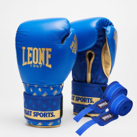 Боксерські рукавиці Leone GN220 DNA Blue 16 унцій (бинти 4 м. в комплекті)