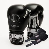 Боксерські рукавиці Leone GN208 ICONIC Black 14 унцій (бинти 4 м. в комплекті)