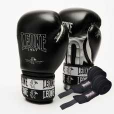 Боксерські рукавиці Leone GN208 ICONIC Black 14 унцій (бинти 4 м. в комплекті)
