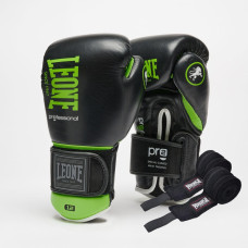 Боксерські рукавиці Leone GN115 PROFESSIONAL 2 Black 10 унцій (бинти 4 м. в комплекті)